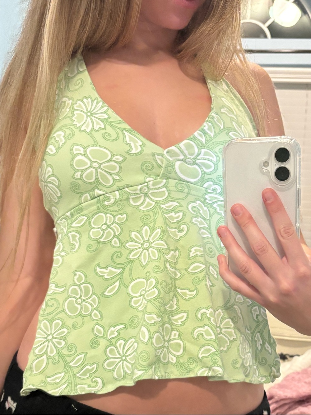 Green Floral Open Back Halter